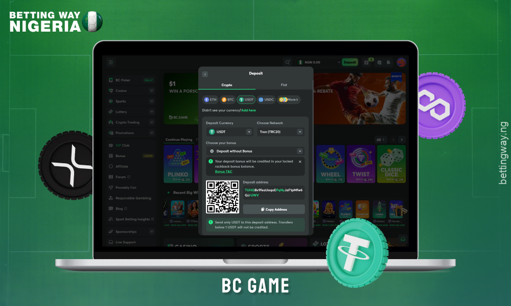 BC Game accepts cryptocurrency deposits and offers a bonus for new players