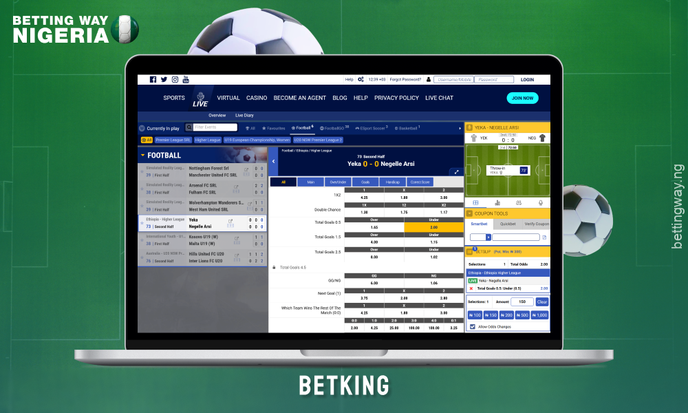Betking in Nigeria offer plenty of football matches from popular leagues for betting, as well as a welcome bonus, pre-match and live bets