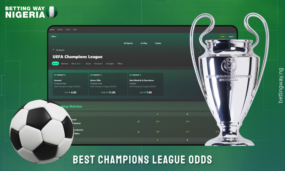 The best Champions League odds for Nigeria are offered by bookmakers who take into account the teams' form and other factors before the match