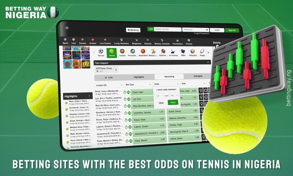 The betting sites with the best tennis odds in Nigeria offer bettors high multipliers for major tournaments