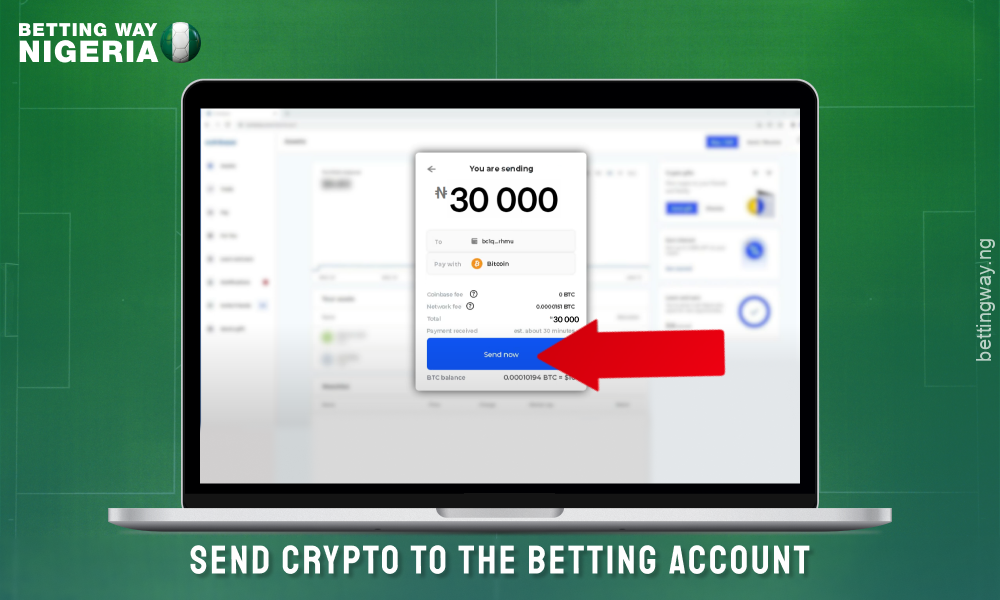 In your crypto wallet, paste the address of the betting site and select the amount you want to top up your account with
