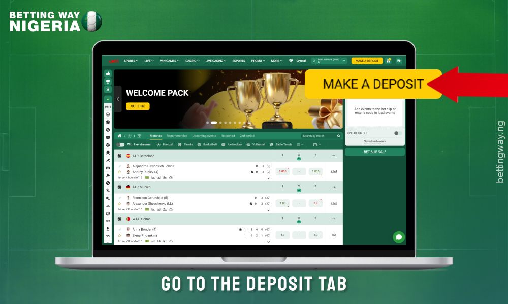 Open the payments section to fund your account using PayPal