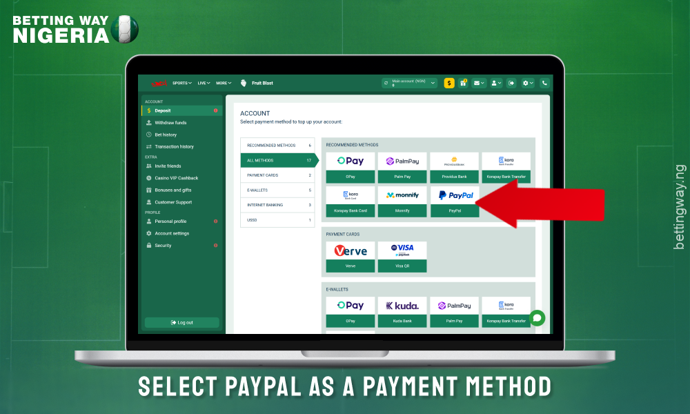 Select PayPal as your deposit method