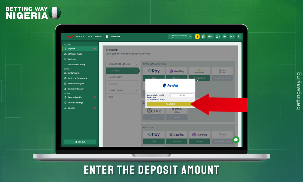 Enter the deposit amount to fund your account via PayPal