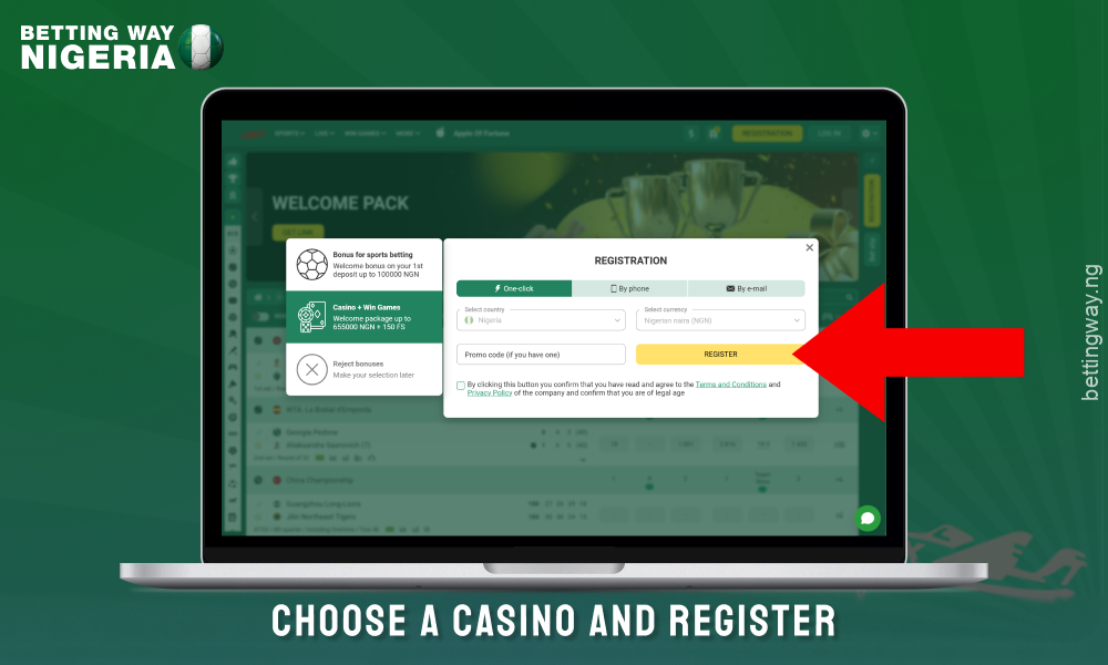 To play Aviator, select a site in Nigeria and register