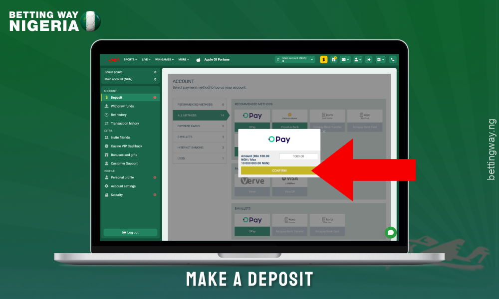 To play Aviator in Nigeria After registering, make a deposit using the available methods
