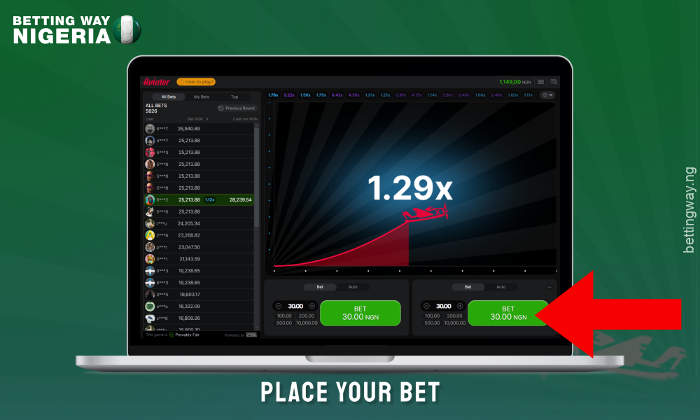 To play Aviator in Nigeria, enter your bet amount and make your selection before the round starts