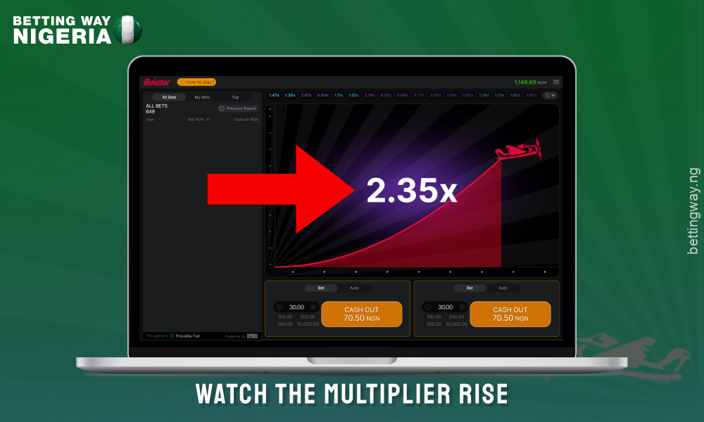 In the Aviator game keep an eye on the multiplier, your winnings will depend on the current multiplier value