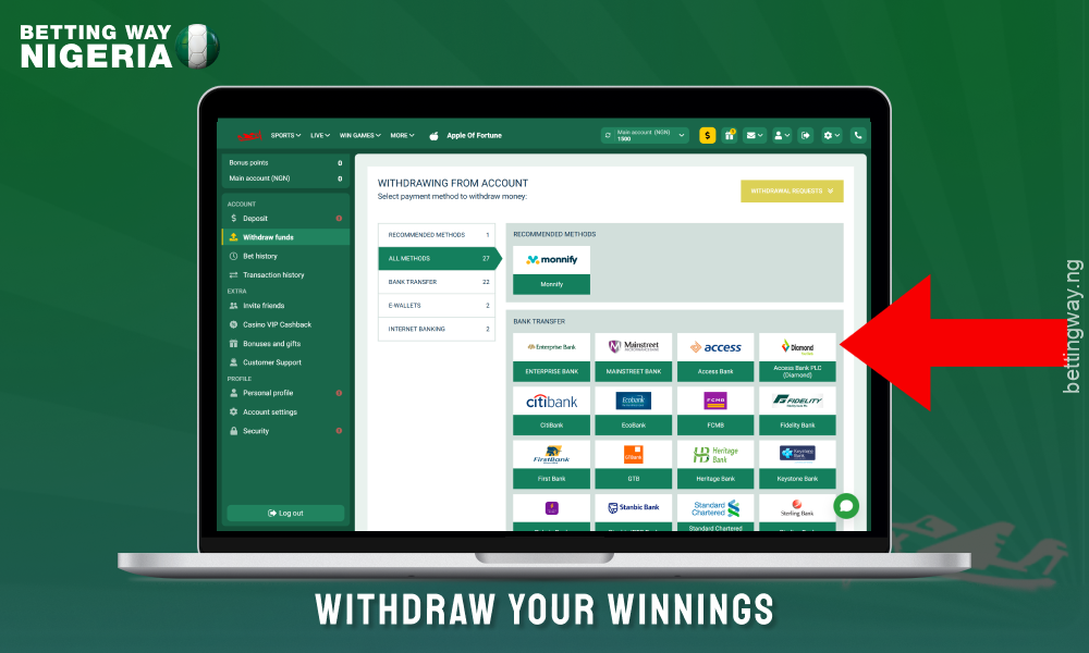 On the casino site, go to the Cashout or Withdrawal section to withdraw your winnings in the Aviator game