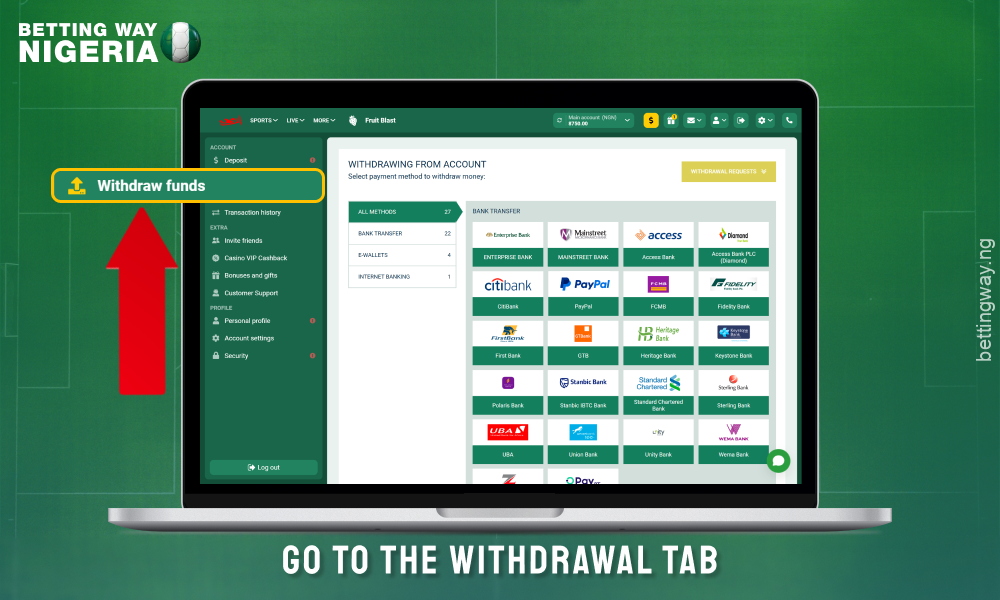Go to the withdrawal section to withdraw funds via PayPal