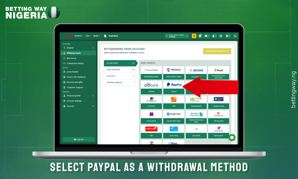 Select PayPal as your withdrawal method