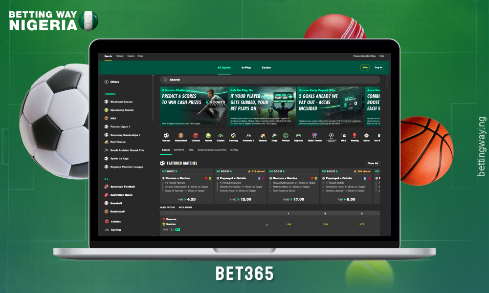 Bet365 betting site offers high odds, live streaming and bonuses for Nigerian punters