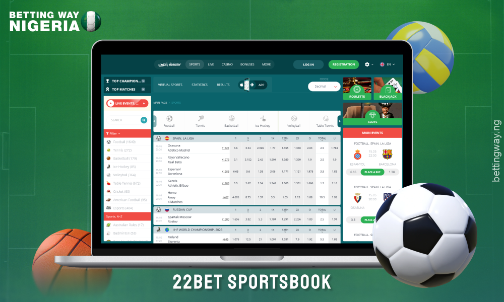 22Bet offers betting on popular sports and cyber sports with a variety of markets and favorable odds