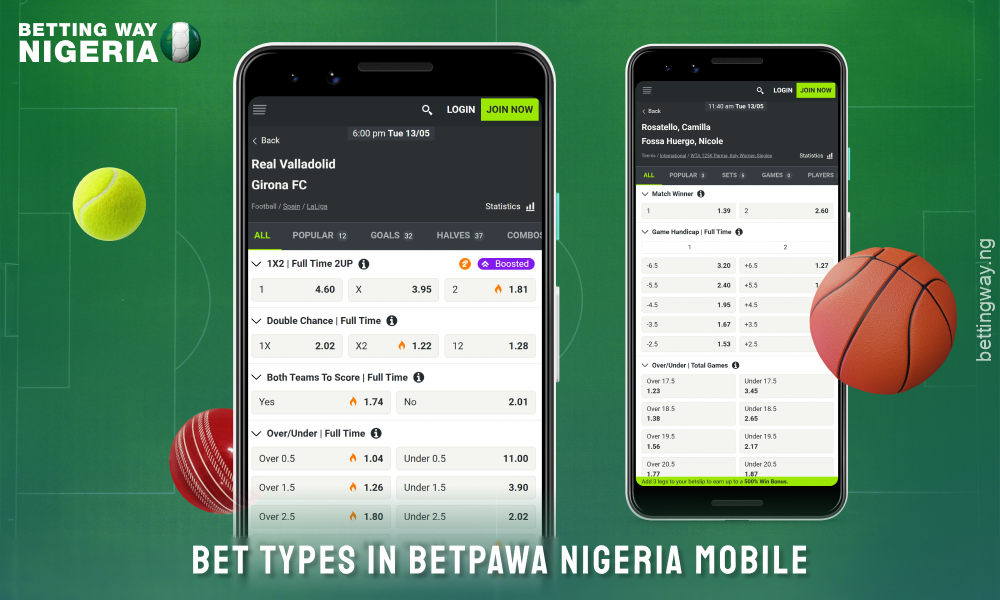 There are many types of bets available in the mobile version of betPawa Nigeria