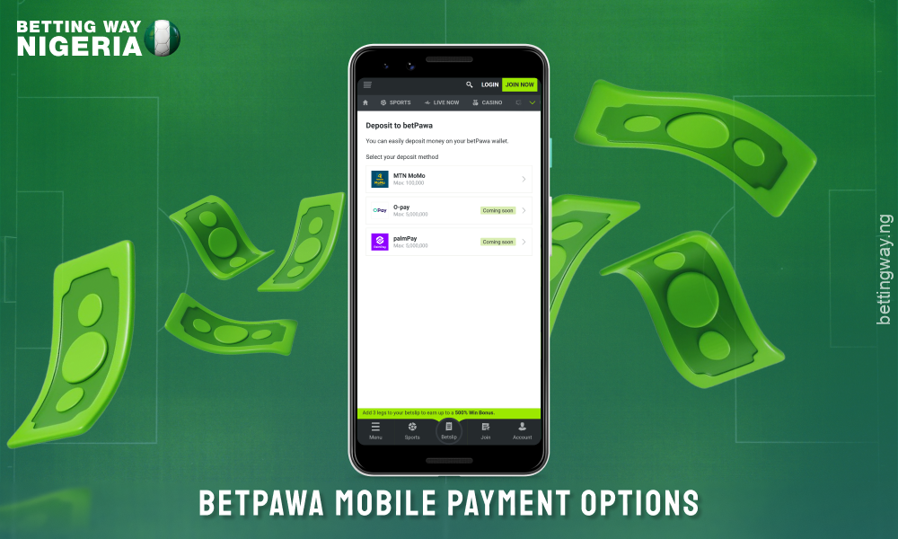 The mobile version of betPawa supports fast payments via cards and bank transfers