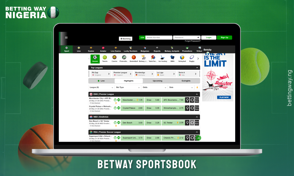 Betway Nigeria offers over 20 sports for betting including volleyball, cyber sports, tennis, basketball, soccer and many more