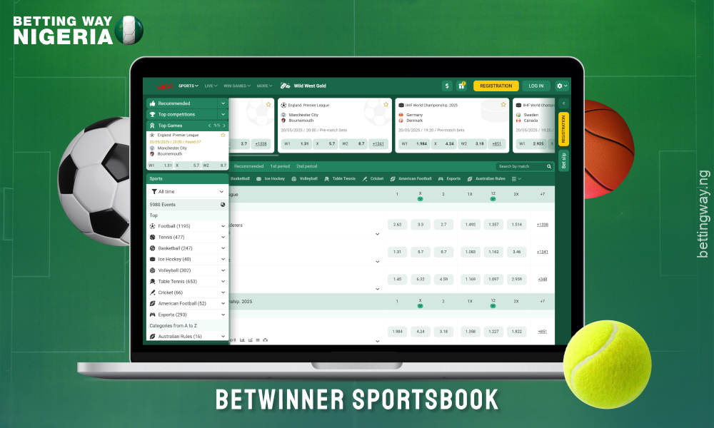 Betwinner Nigeria offers betting on over 40 sports and over 1000 events daily, including popular and niche disciplines with generous bonuses and live betting