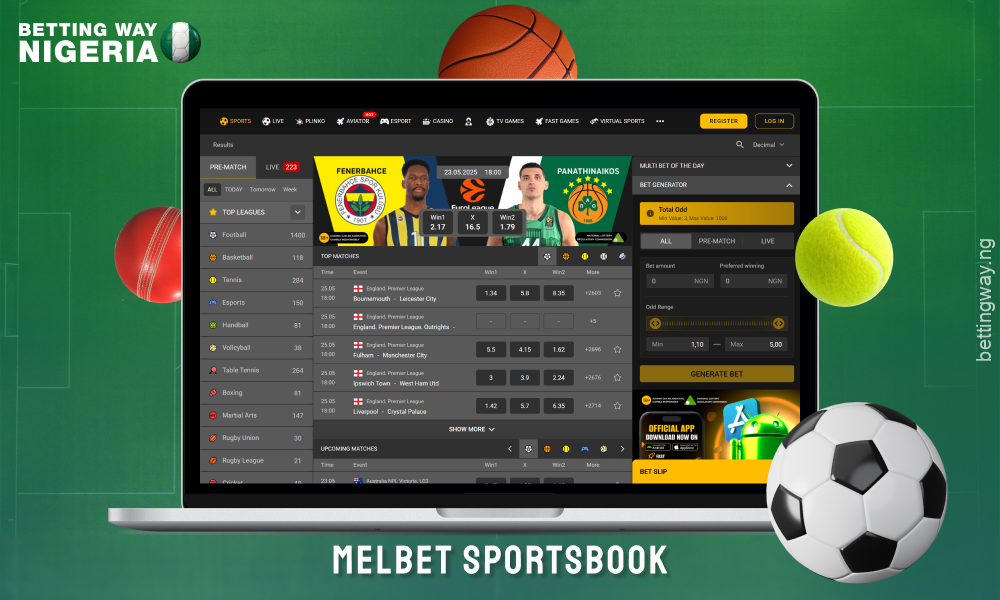 Melbet offers Nigerian bettors a wide range of sports to bet on with a variety of markets and favorable odds