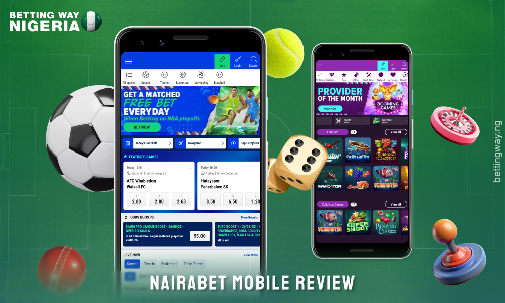 The Nairabet Nigeria mobile app offers an intuitive interface for quick and easy navigation through betting, live events and casino