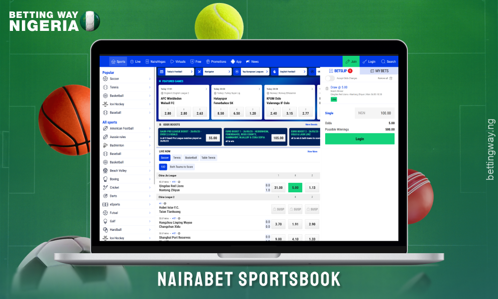 Nairabet Nigeria offers a wide range of sports to bet on with competitive odds and a variety of betting markets