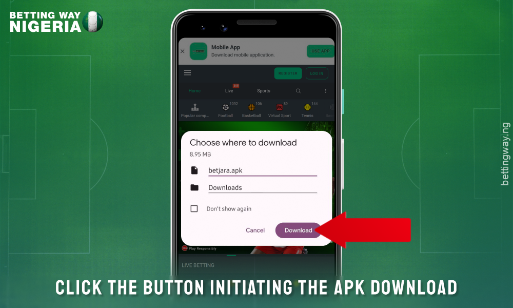 Confirm the download of the Betjara Android app