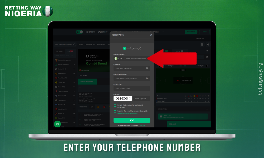 Enter your phone number in the form to create an account in Betjara