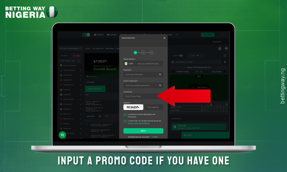 Enter the promo code in the Betjara registration form