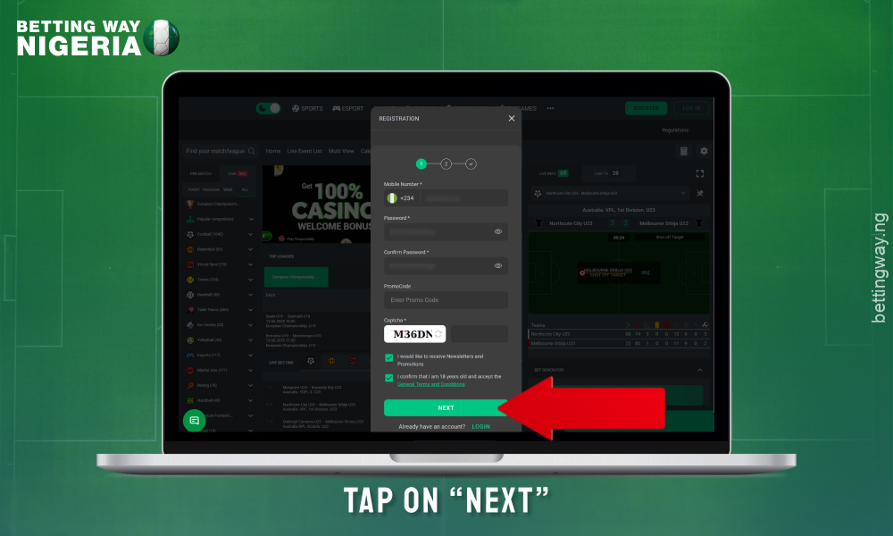 Click on the Next button to create an account at Betjara