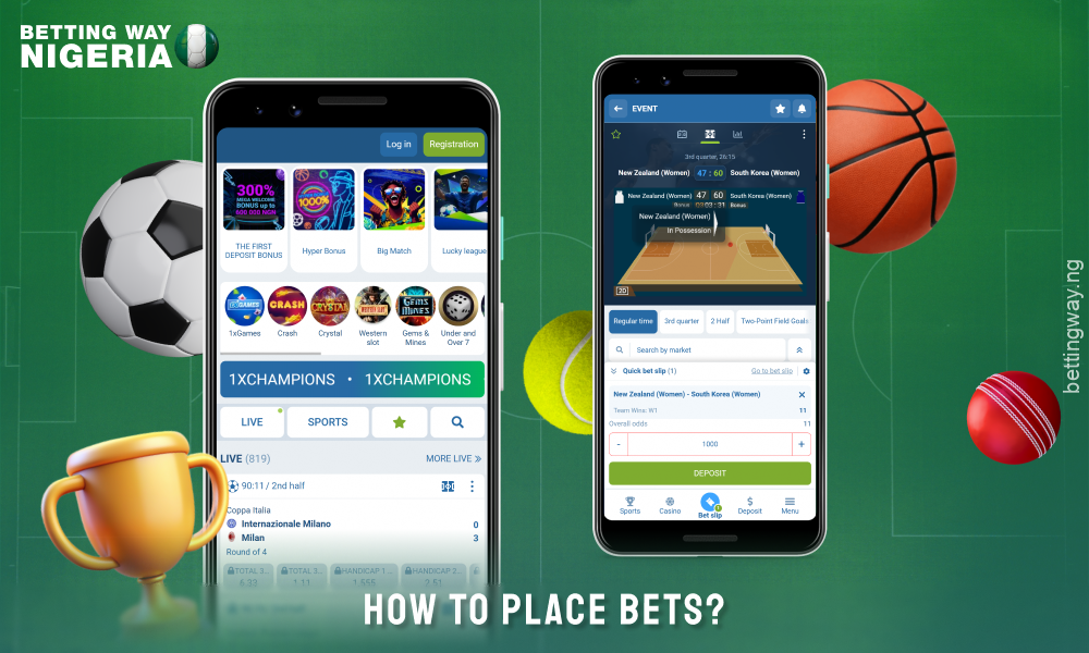To place a bet on 1xBet Nigeria players need to fund their account, select a sporting event and betting market, specify the amount in the coupon and confirm their choice