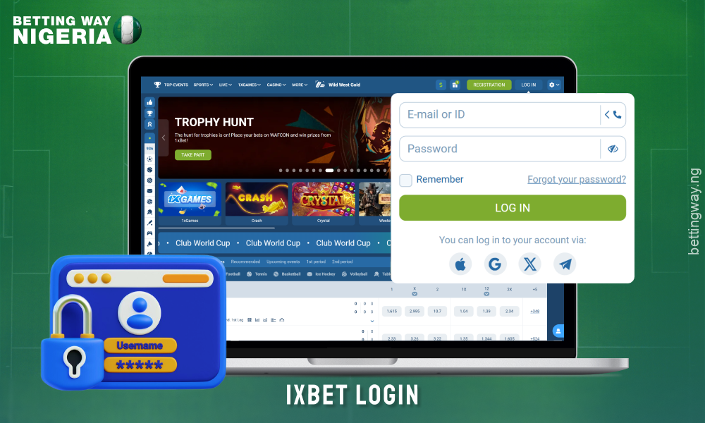 To log in to 1xBet, Nigerian users should enter the linked phone or email and password