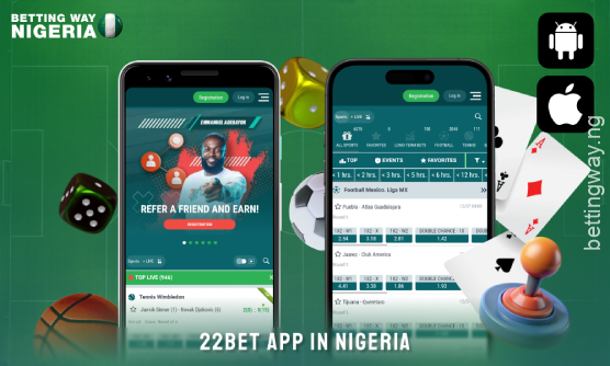 The 22bet app for Android and iOS allows Nigerian users to place bets, play casino games and enjoy a welcome bonus