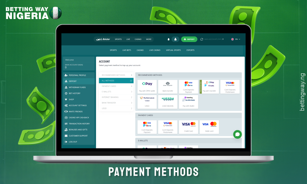 22bet Nigeria supports fast and convenient local payment systems