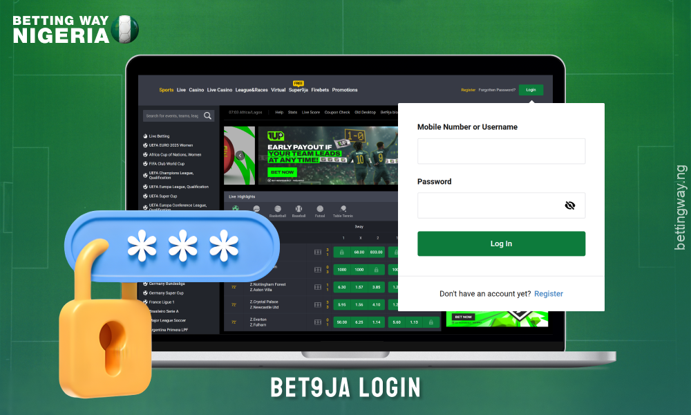 To log in to a Bet9ja account, players need to enter their username and password