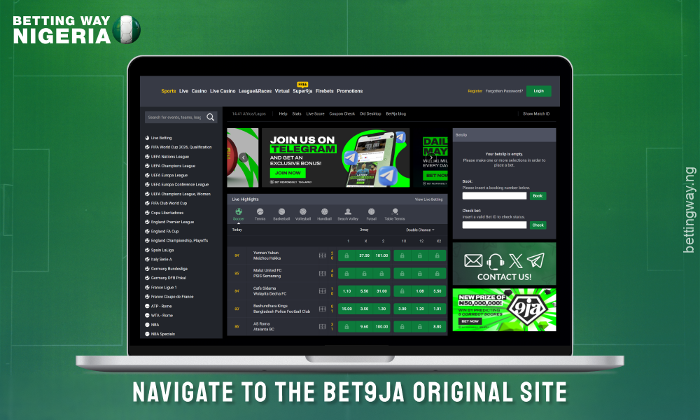 Go to bet9ja Nigeria website to create an account