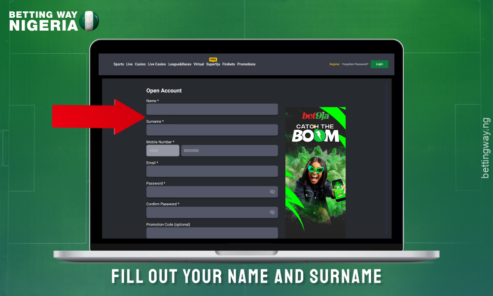 Fill out the registration form to create an account on the bet9ja Nigeria website