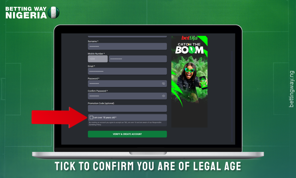 Confirm your age to register on Bet9ja