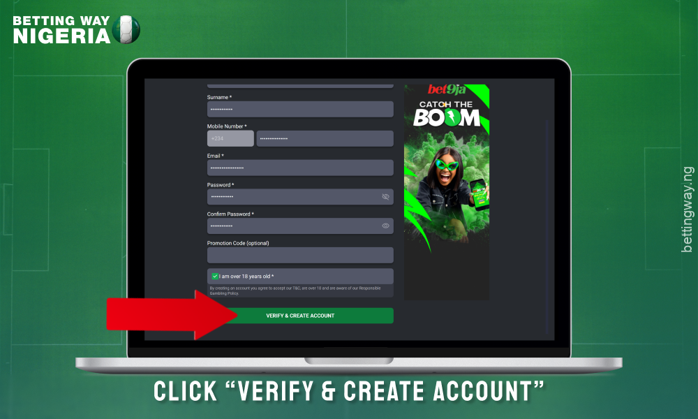 Click the confirm button and create an account on the bet9ja Nigeria website