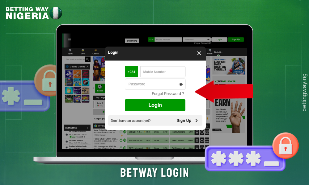 To log in to Betway Nigeria, players need to enter their details on the site and click Login