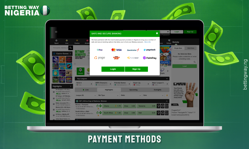 Betway Nigeria offers a wide range of payment methods including online banking, bank transfers, cards and e-wallets