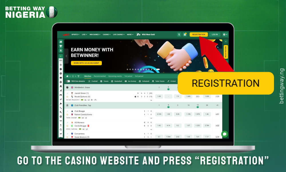 To create an account at Betwinner Nigeria Casino, open the official website