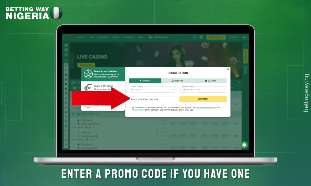 Enter the promo code, if you have one, when creating an account on Betwinner Nigeria