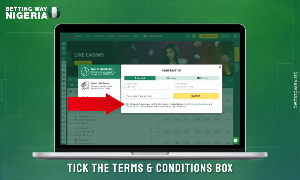 Agree to the terms and conditions for registration on Betwinner Nigeria