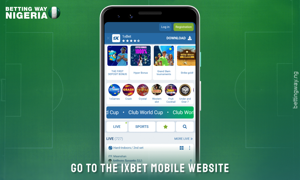 Open the 1xbet website to download the Android app