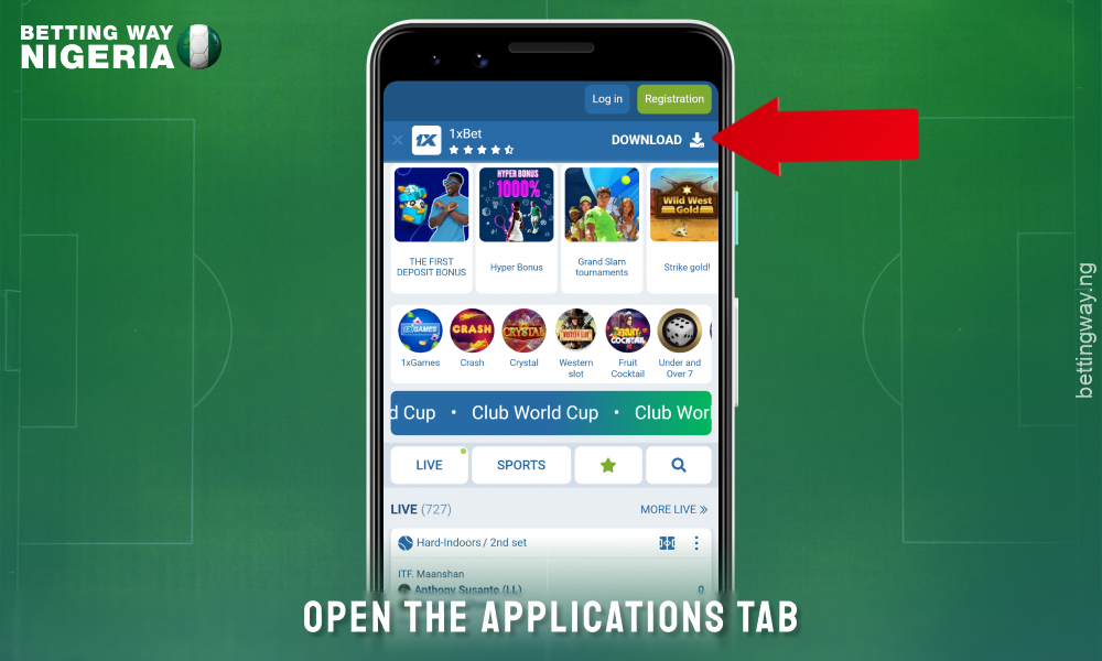 Go to the Applications page to download 1xbet for Android