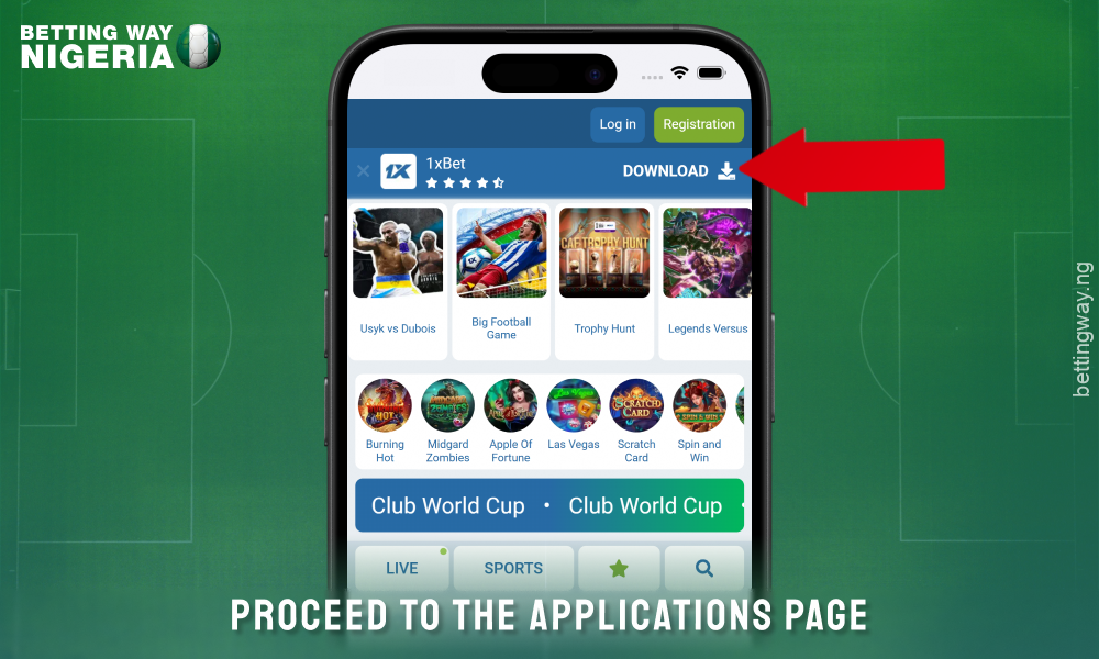 Go to the Applications page to download the 1xbet app for iOS