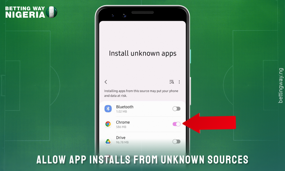 Allow installation from unknown sources to install 22bet for Android
