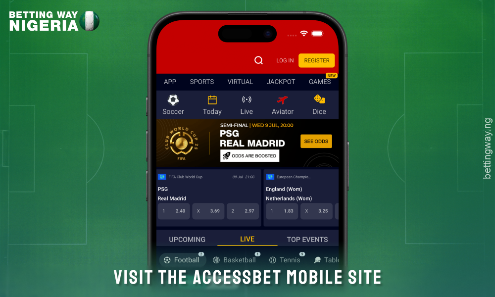 Go to the official Accessbet Nigeria website to download the mobile app for iOS
