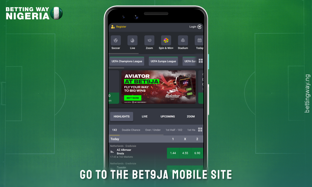 Visit Bet9ja mobile site to download the Android app