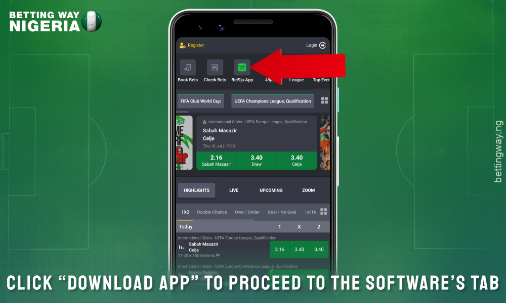 Click the download app button to download Bet9ja for Android