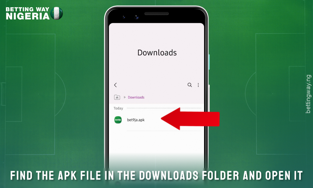 Open the downloaded APK file of the Bet9ja application for Android